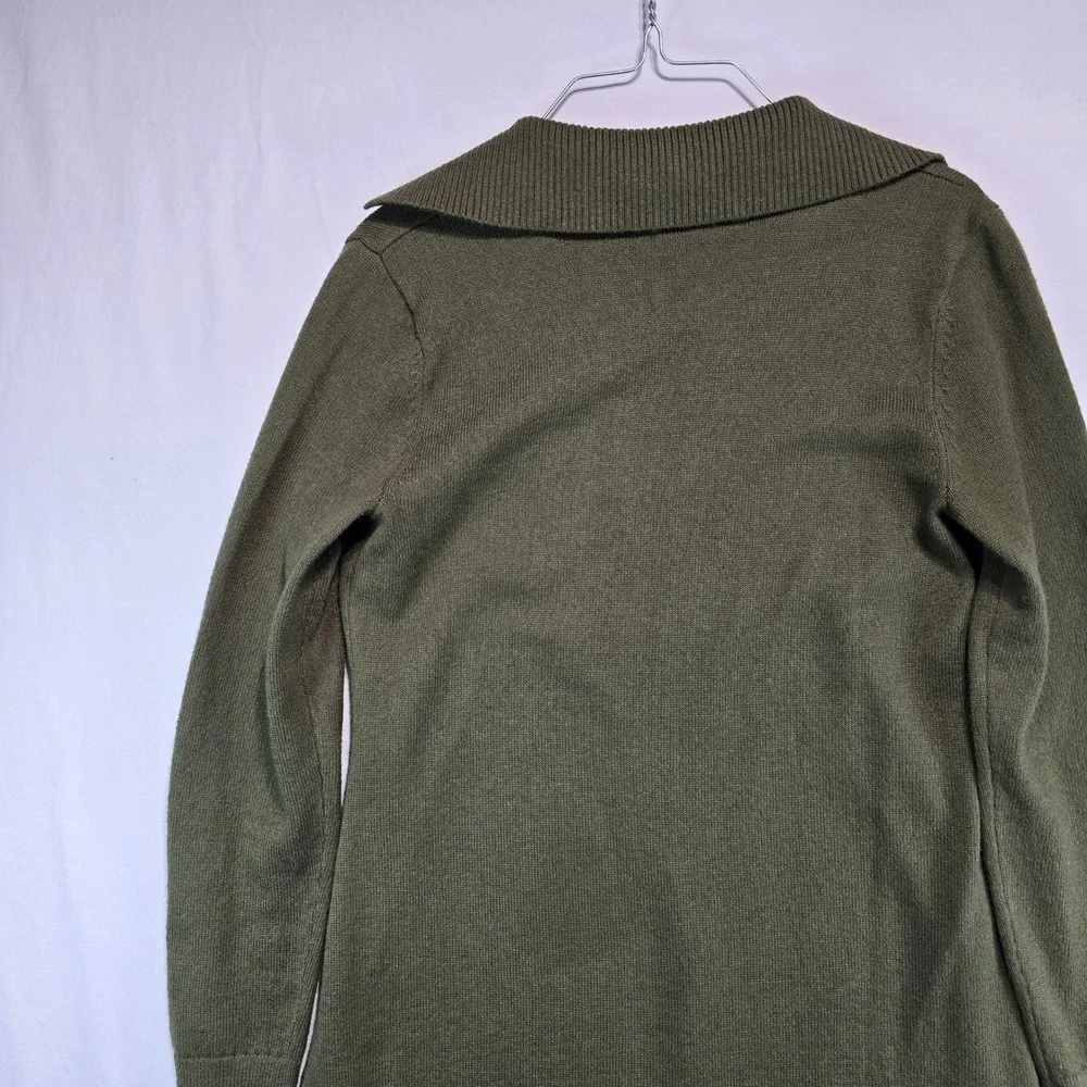 Talbots Womens Olive Green Long Sleeve V-Neck Polo Collar Sweater Dress Small - Picture 3 of 15